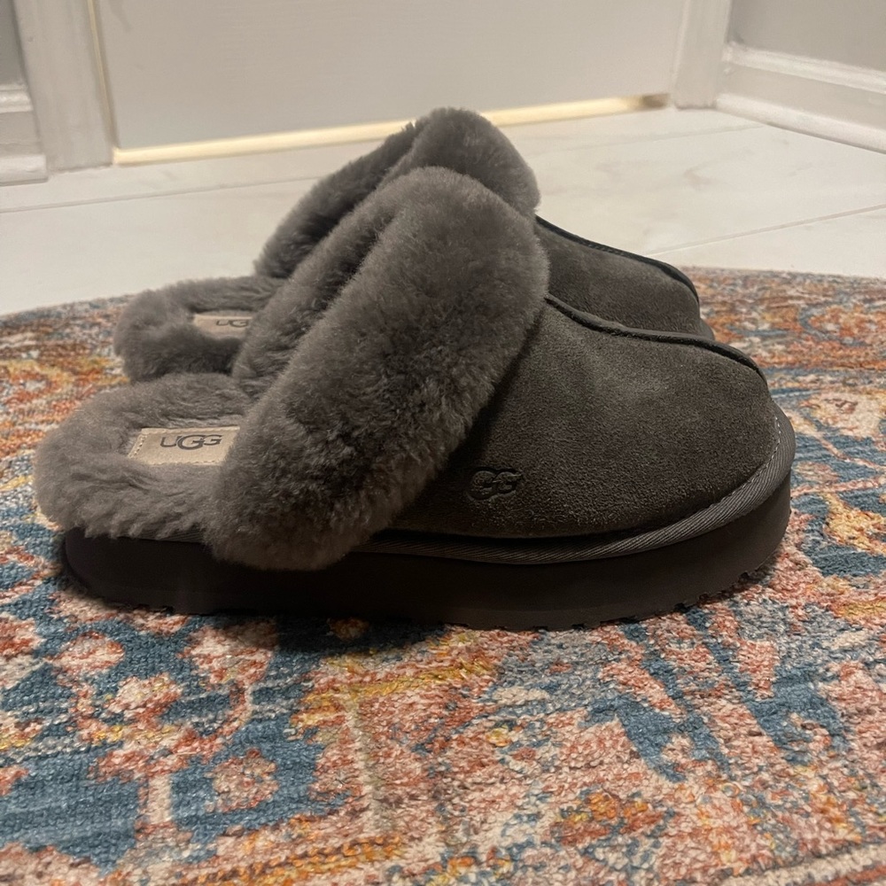 Gray platform UGG slippers